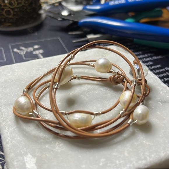 Freshwater Pearls Wire Wrapped Necklace or Triple Wrap Bracelet - Picture 2 of 6